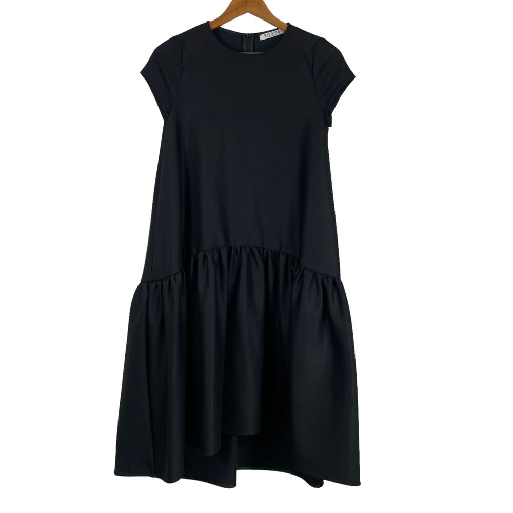 Vivetta A-Line Tiered Midi Dress Size 38 Black On-Seam Pockets Made In Italy